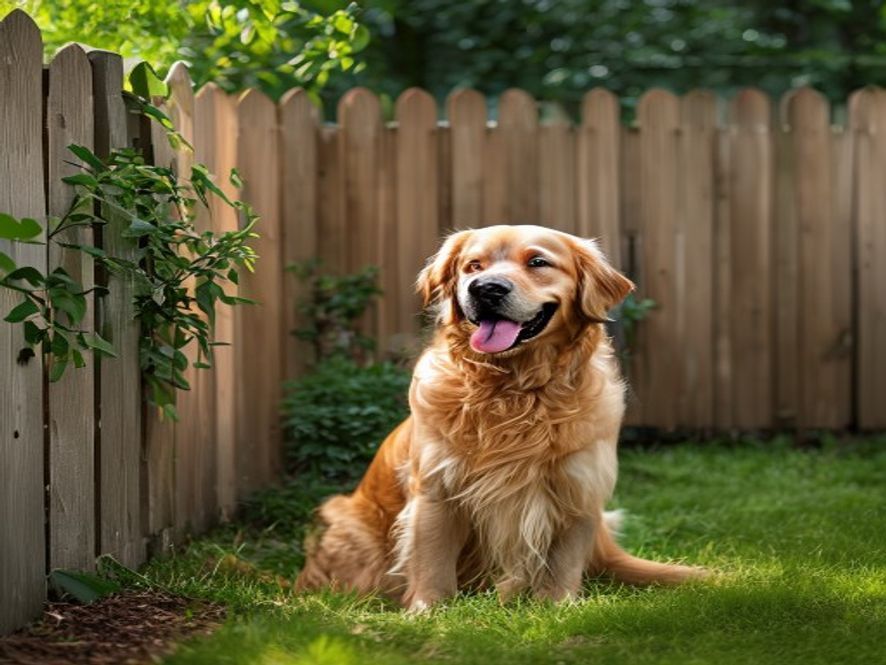Backyard fence keeping a dog contained