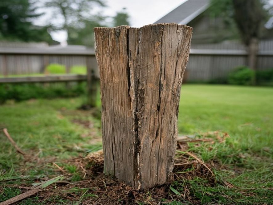 Wood fence post rotted and split at ground level